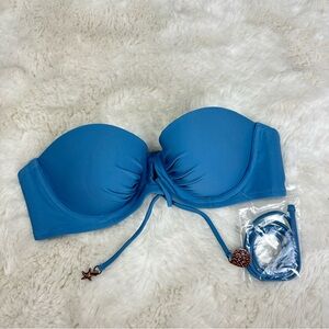 NEW! aerie Cornflower Blue Convertible Strapless Underwire Bikini, 32C